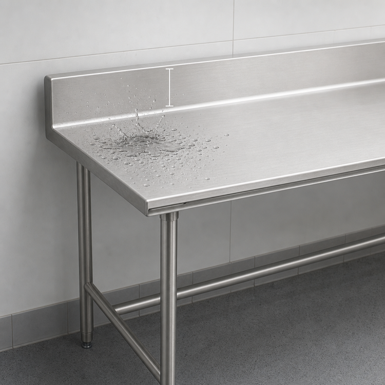 Product image #4 for Advance Tabco 108-Inch x 30-Inch 16-Gauge 304 Stainless Steel Work Table with 5-Inch Backsplash
