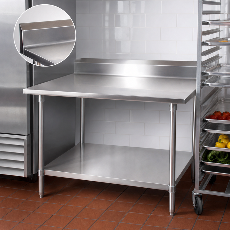 Product image #4 for John Boos Stallion Stainless Steel Work Table with 5-Inch Backsplash and Adjustable Undershelf