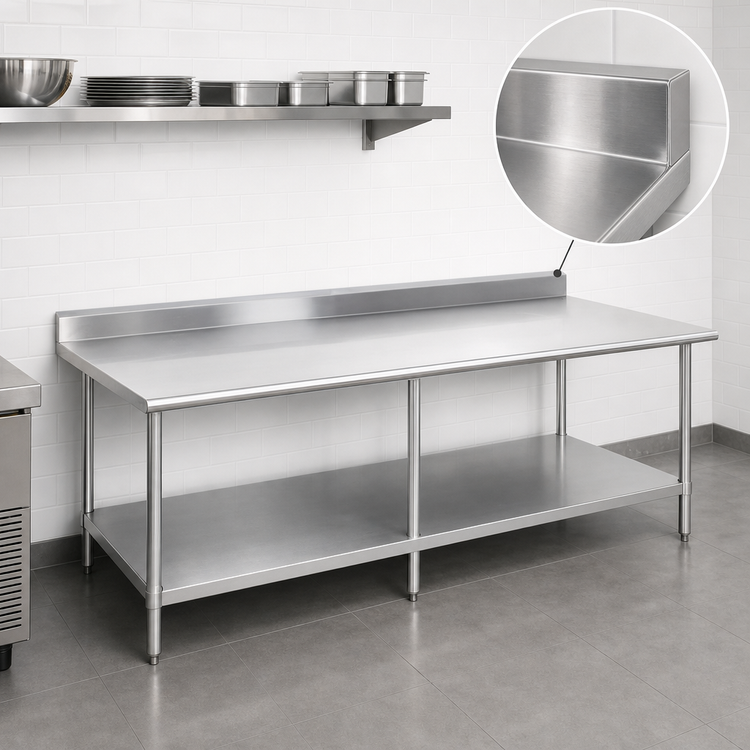 Product image #4 for 108-Inch Stainless Steel Work Table with 5-Inch Backsplash and Galvanized Undershelf