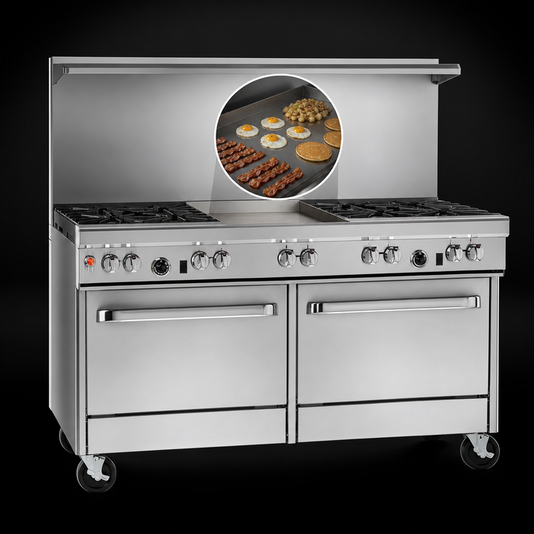 Product image #4 for Southbend Ultimate 60-Inch Gas Restaurant Range with 6 Star/Sauté Burners, 24-Inch Griddle, and 2 Standard Ovens