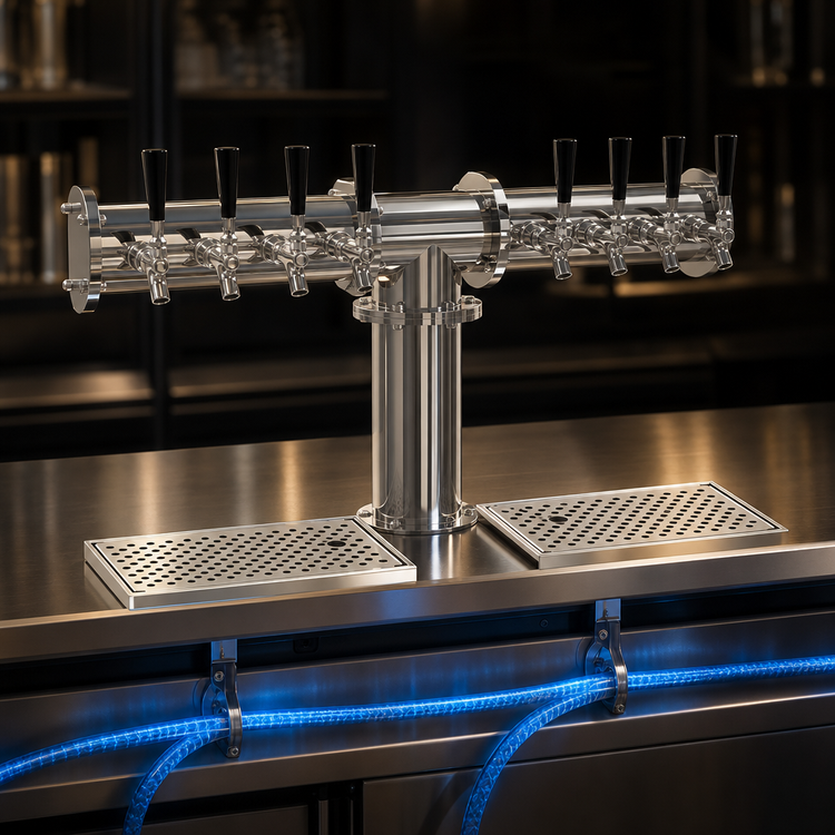 Product image #4 for Glastender Pipe Tee Countertop Draft Dispensing Tower with 8 Faucets, Glycol-Cooled, Mirror Finish