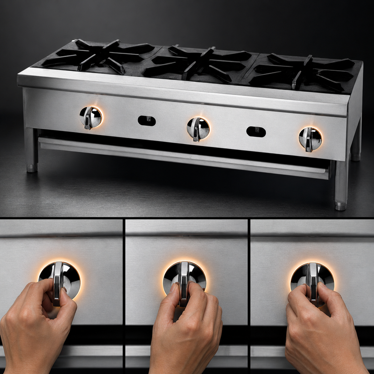 Product image #4 for Supreme 36-Inch Floor Model Gas Open Burner Hot Plate with 3 Burners
