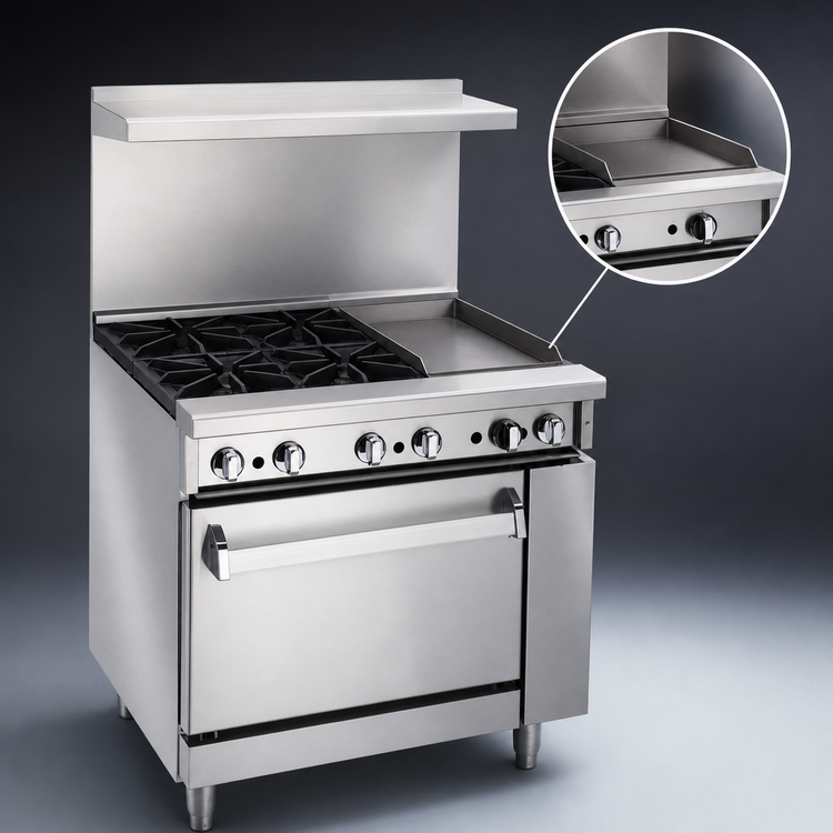 Product image #4 for Imperial Pro Series 36-Inch Electric Restaurant Range with 4 Round Elements, 12-Inch Thermostatic Griddle and Standard Oven