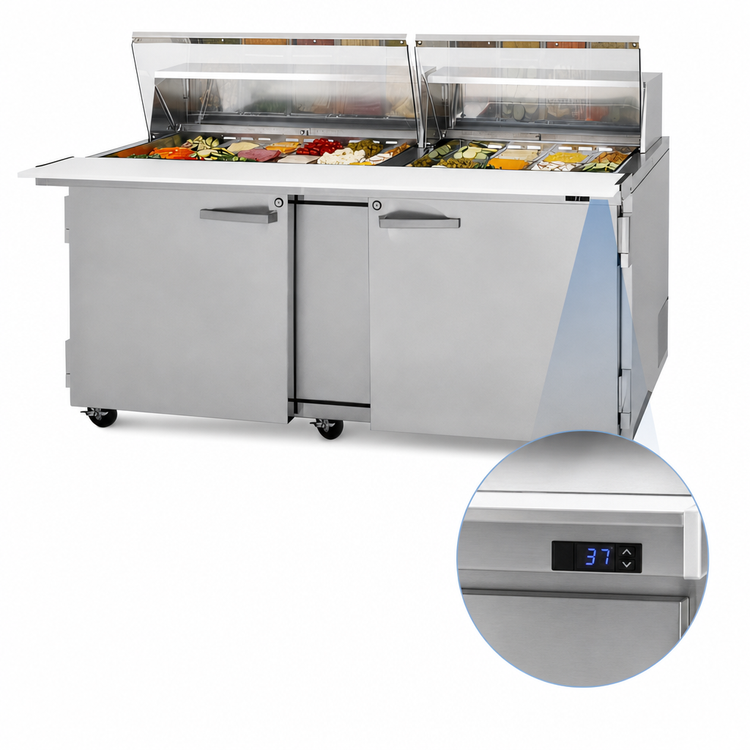 Product image #4 for Turbo Air PRO Series 72-5/8-Inch Mega Top Sandwich/Salad Prep Table with Clear Lid, 2-Section, 30-Pan, Rear-Mounted Self-Contained Refrigeration