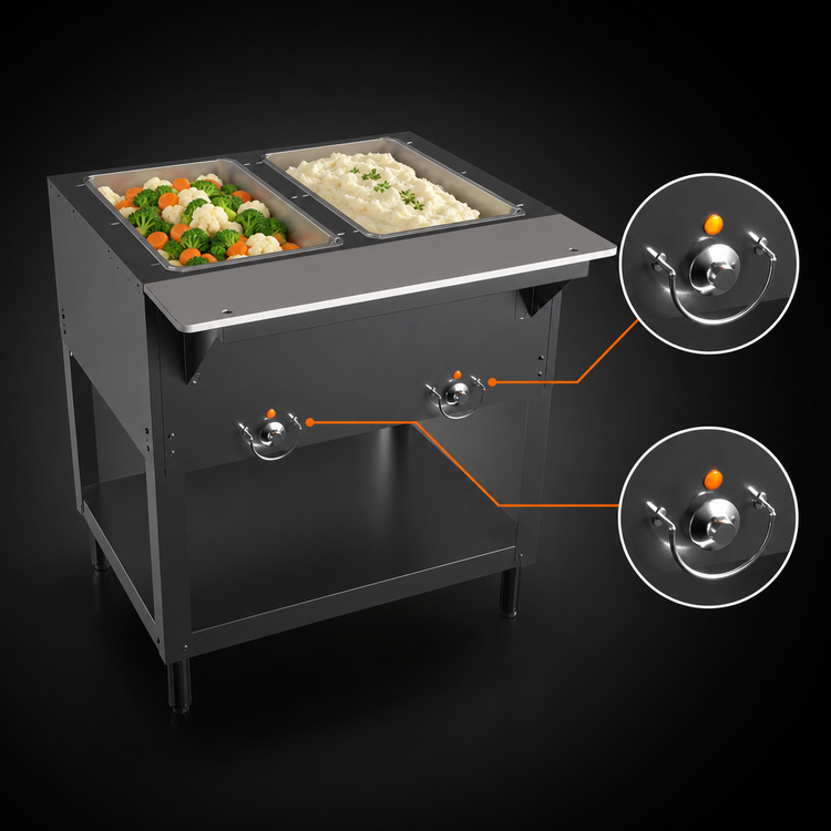 Product image #5 for BK Resources ST-SW-2 2-Pan Electric Steam Table with Sealed Wells, Open Shelf Base, and Cutting Board Shelf