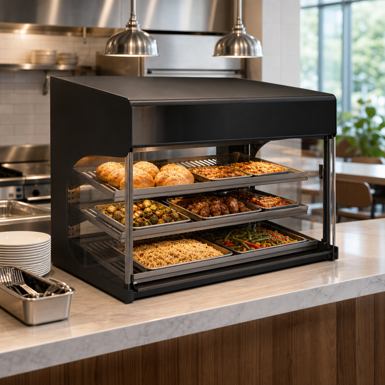 Product image #4 for Hatco Flav-R-Savor Air Curtain Heated Countertop Display Cabinet, Self-Service, 42 Inches Wide, 3 Shelves
