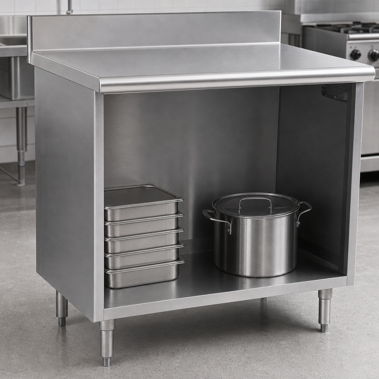 Product image #4 for Eagle Spec-Master Open Front Cabinet Base Worktable with Backsplash, 60 x 30 Inches, 14-Gauge Stainless Steel Top