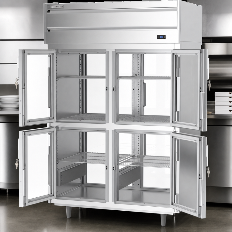 Product image #4 for Beverage-Air P Series Pass-Thru Two-Section Pizza Holding Cabinet with 8 Half-Height Glass Doors