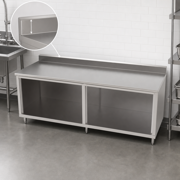 Product image #4 for John Boos 108 x 30 Inch Stainless Steel Cabinet Base Work Table with Open Front and 5-Inch Backsplash