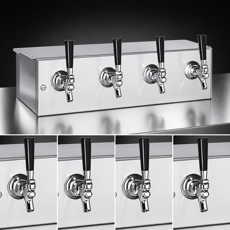 Product image #4 for Perlick 21-Inch Spacesaver Underbar Glycol-Cooled Draft Beer Dispensing Head, 4 Faucets, Stainless Steel, Bottom Lead