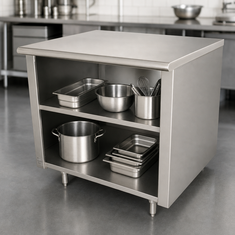 Product image #4 for Advance Tabco Special Value Series 60" x 24" 16-Gauge 304 Stainless Steel Flat Top Open Base Work Table with Mid-Shelf