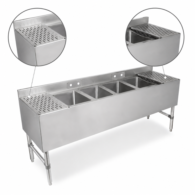 Product image #4 for John Boos Slim-Line 96-Inch 4-Compartment Underbar Sink Unit with Dual 24-Inch Drainboards