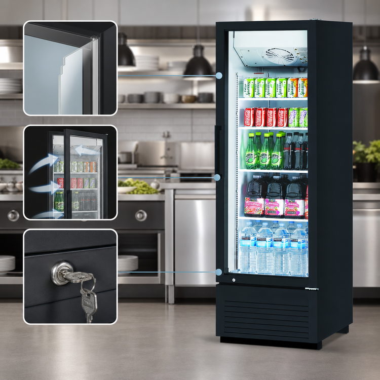 Product image #5 for Turbo Air Super Deluxe 19.02 Cu. Ft. Single-Section Glass Door Refrigerated Merchandiser, Bottom-Mounted, Right-Hinged