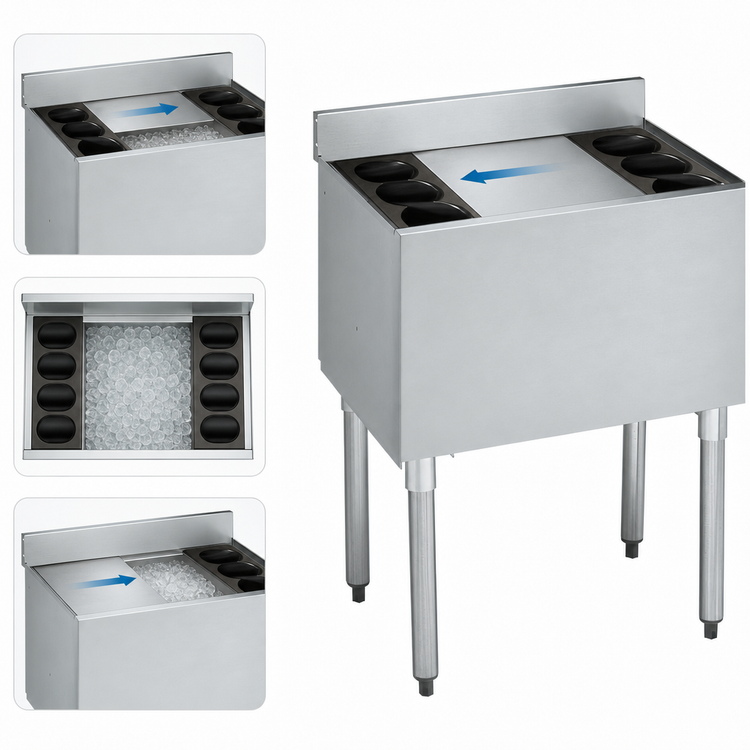 Product image #4 for Krowne Silver Series 30 Inch Insulated Bar Ice Bin with 7-Circuit Cold Plate and Full Sliding Cover