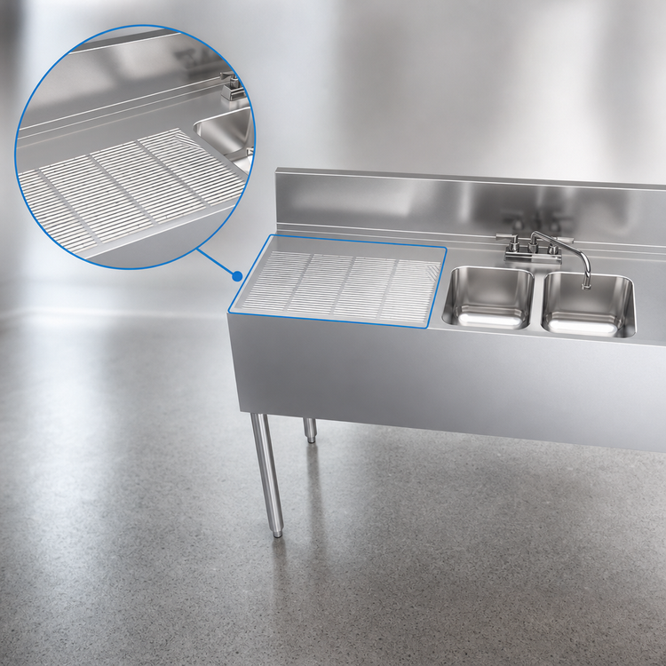 Product image #4 for Krowne Royal Series 48-Inch Stainless Steel Two-Compartment Underbar Sink Unit with Left Drainboard and Faucet