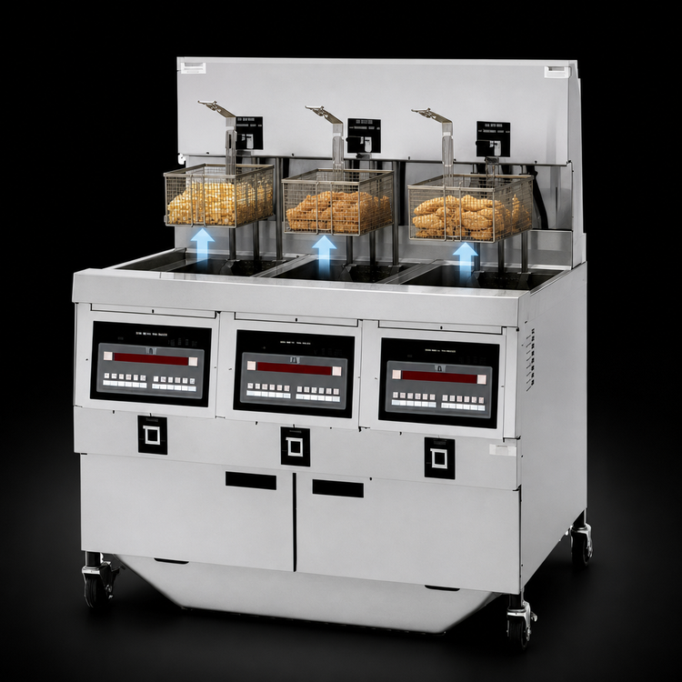 Product image #4 for Henny Penny OEA-323 3-Well Electric Auto Lift Open Fryer with Built-In Filtration