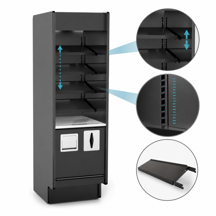 Product image #4 for Fusion Ambient Inline Packaging Counter with LED Lights, Adjustable Shelving, and Trash Chute