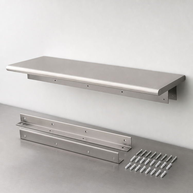 Product image #4 for BK Resources Stainless Steel Pass-Through Shelf, 96 Inch W x 18 Inch D, 5 Inch Max Wall Thickness