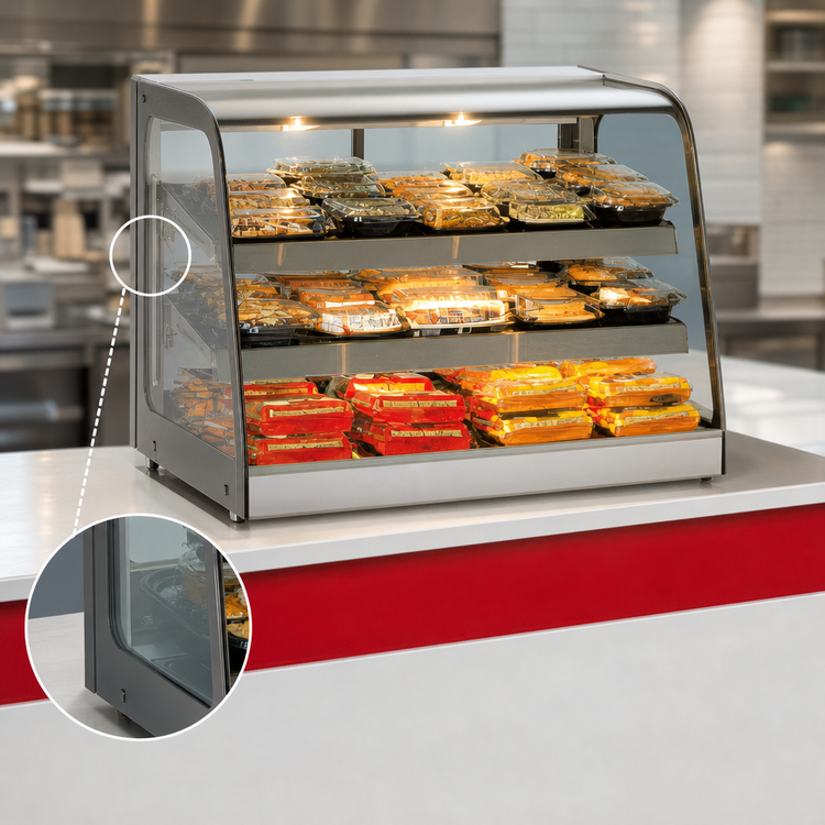 Product image #4 for 24-Inch Countertop Heated Display Case with Curved Glass and 2 Heated Shelves