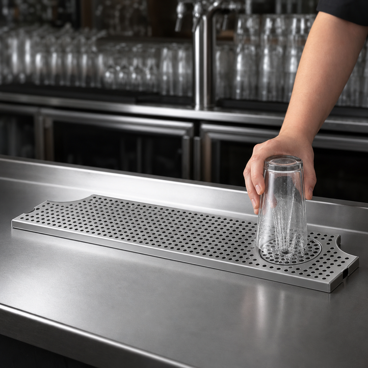 Product image #4 for 34-Inch Surface-Mount Stainless Steel Drip Tray Trough with Integral Glass Rinser