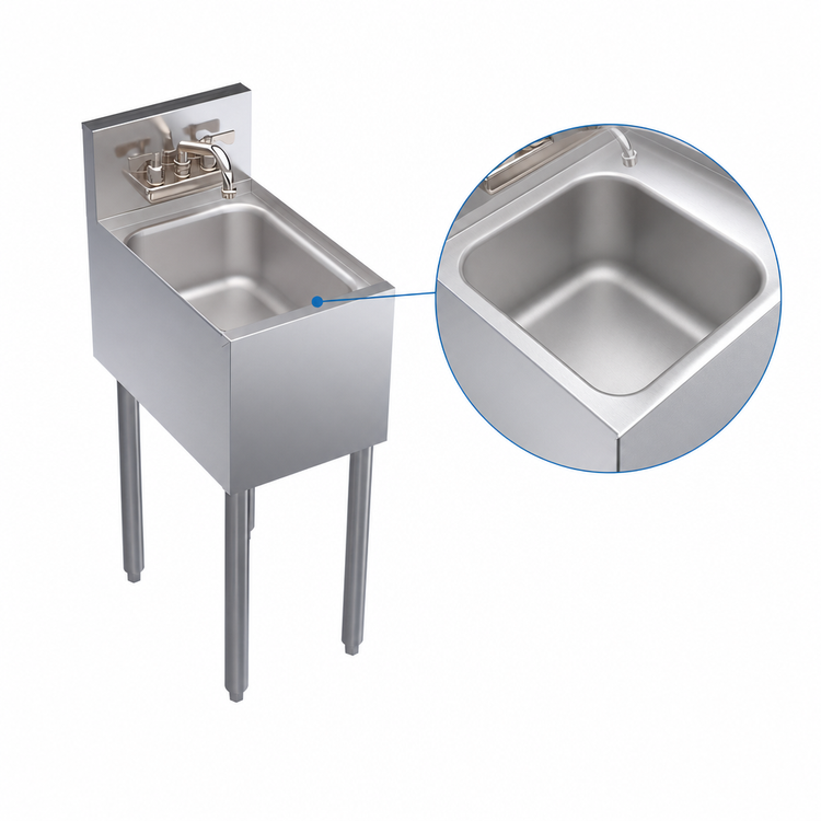 Product image #4 for Krowne Royal Series Freestanding One-Compartment Underbar Hand Sink, 12 x 19 x 36-1/2 Inches
