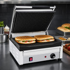 Thumbnail image #4 for Eurodib SFE02345240 Commercial Countertop Panini Press, Single, Ribbed Cast Iron Top & Bottom Plates, 14 x 10 in., Manual, 240V
