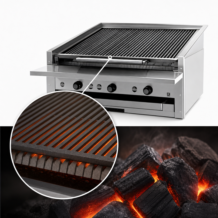 Product image #4 for MagiKitch'n 36-Inch Low Profile Countertop Ceramic Coal Gas Charbroiler with 6-Inch Service Shelf