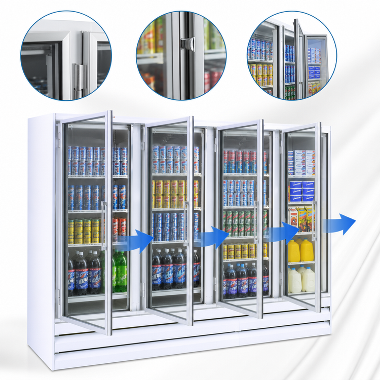 Product image #4 for Howard-McCray GF102BM-FF 4-Section Glass Door Freezer Merchandiser, Bottom Mount, White, 102 Cu. Ft.