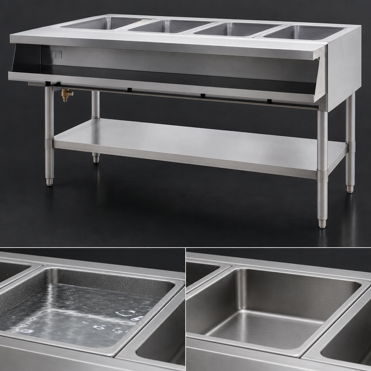 Product image #4 for Eagle Group Sealed Well Electric Hot Food Table with 4 Wells, Open Shelf Base, 120V