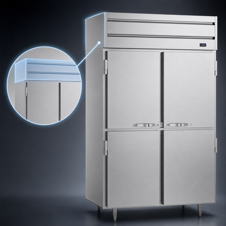 Product image #4 for Beverage-Air P-Series Two-Section Pass-Thru Reach-In Refrigerator, 48.33 Cu. Ft., Top-Mounted Self-Contained, 4 Solid Doors