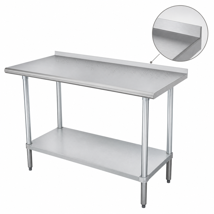 Product image #4 for Advance Tabco 108 Inch x 36 Inch Stainless Steel Work Table with Rear Up-Turn and Galvanized Undershelf