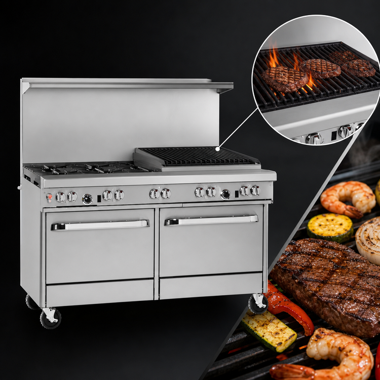 Product image #4 for Southbend Ultimate 60-Inch Commercial Gas Restaurant Range with 4 Open Burners, 36-Inch Charbroiler, Standard Oven and Cabinet Base