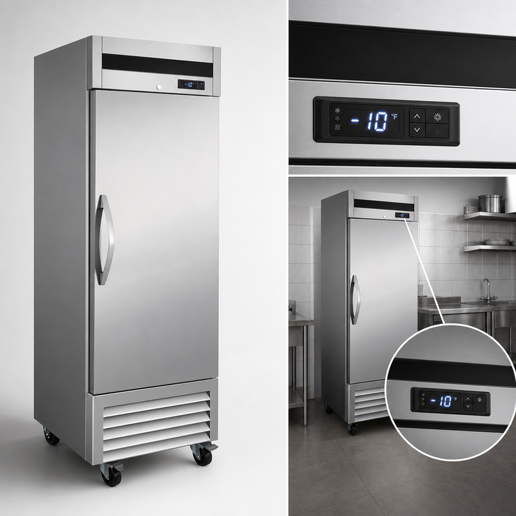 Product image #4 for IKON Refrigeration One-Section Reach-In Freezer with Bottom-Mounted Self-Contained Refrigeration, Stainless Steel