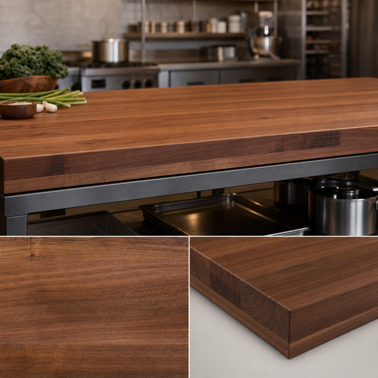 Product image #4 for John Boos Boos Block American Black Walnut Edge Grain Kitchen Countertop, 72 x 38 x 3 Inches, Varnique Finish