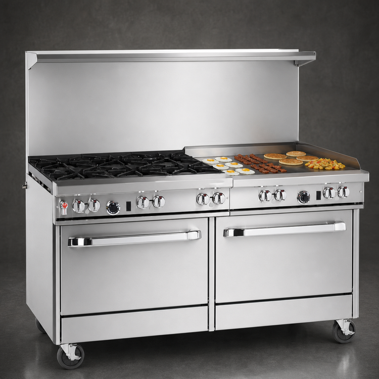 Product image #4 for Southbend Ultimate 60-Inch Gas Restaurant Range with 3 Front Burners, 2 Rear Pyromax Burners, 24-Inch Griddle, Convection Oven and Cabinet Base
