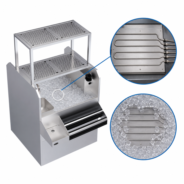 Product image #5 for Krowne Royal Series 36-Inch Pass-Thru Underbar Ice Bin/Cocktail Station with Right-Side Ice Bin, 10-Circuit Cold Plate, Double Speed Rail, and Blender Shelf