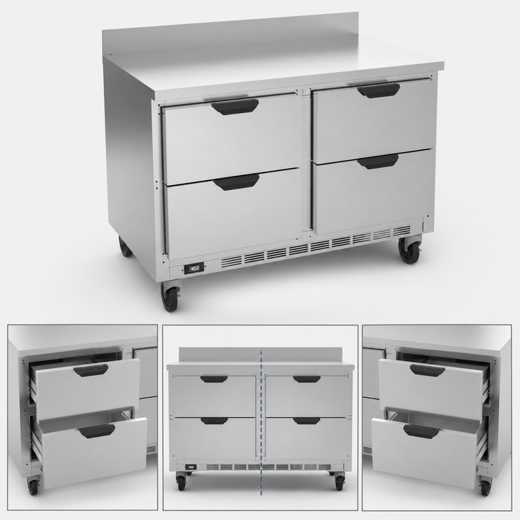 Product image #4 for Beverage-Air 48-Inch Two-Section Worktop Freezer with 4 Drawers, Stainless Steel Front, Rear-Mounted Self-Contained Refrigeration
