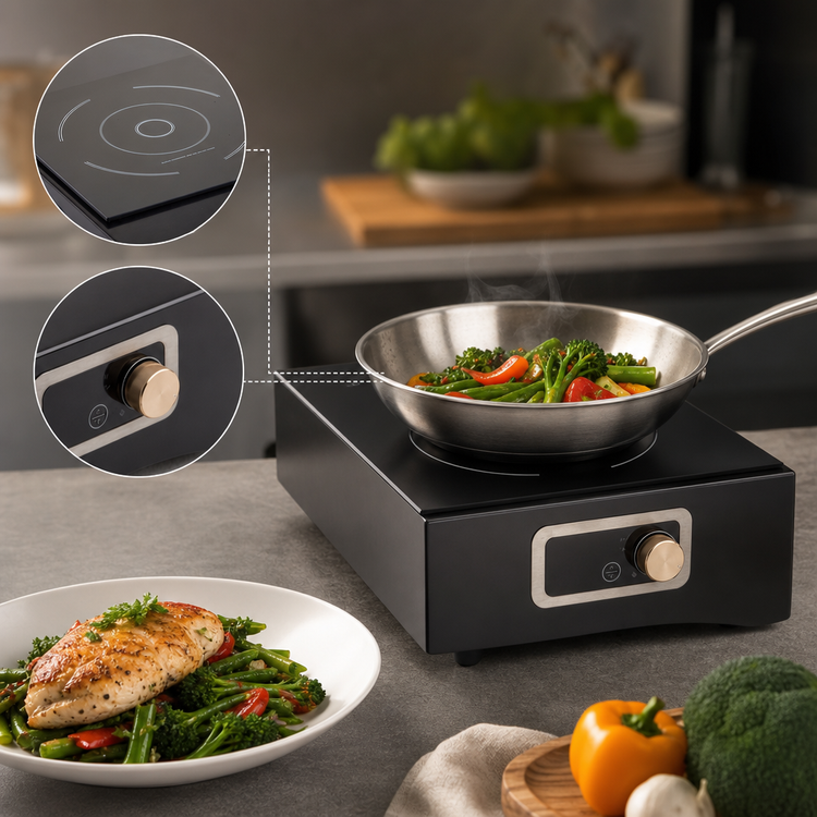 Product image #5 for TableCraft Modular Countertop Single Burner Induction Station, Brushed Clear Finish