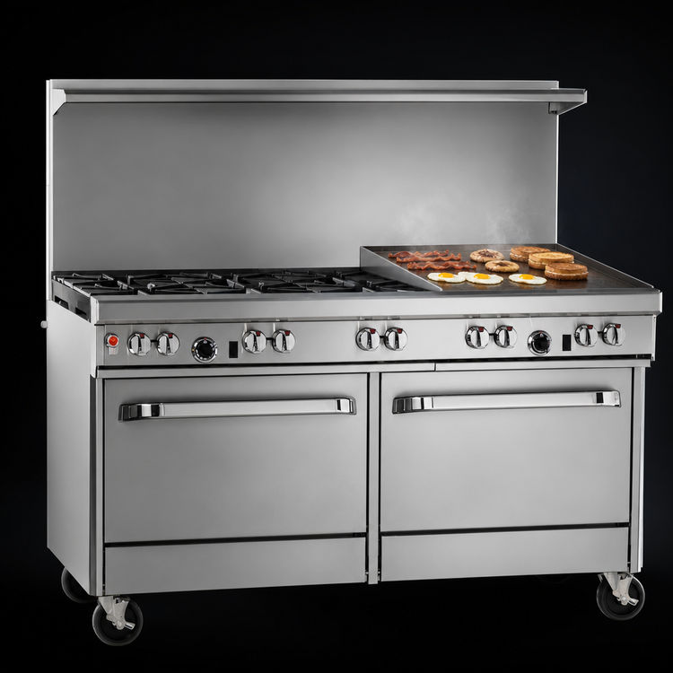 Product image #4 for Southbend Ultimate 60-Inch Gas Restaurant Range with 4 Pyromax Burners, 24-Inch Griddle, Standard Oven and Convection Oven