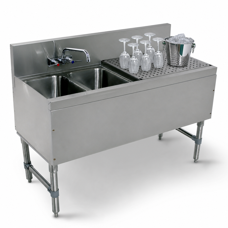 Product image #4 for Advance Tabco Prestige (Supreme) 2-Compartment Underbar Sink Unit with Right Drainboard, 36W x 20D x 36H