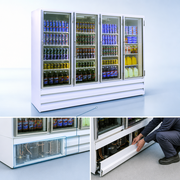 Product image #4 for Howard-McCray 4-Section Bottom-Mount Self-Contained Glass Door Reach-In Freezer Merchandiser, 88 Cu. Ft., White