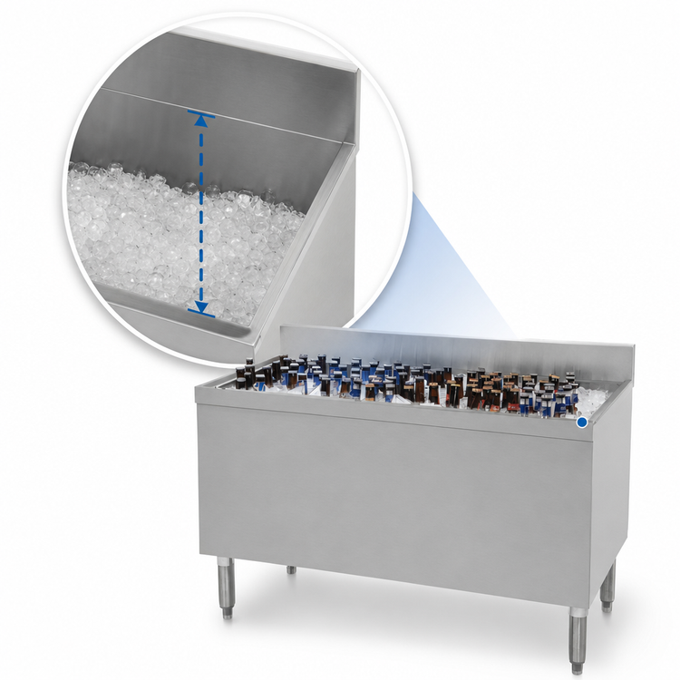 Product image #4 for Advance Tabco Prestige 60-Inch Stainless Steel Beer Bath / Bar Ice Bin with 18-Inch Deep Bin