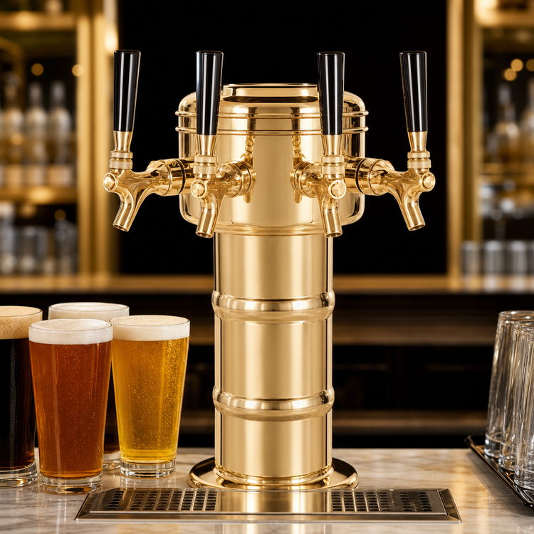 Product image #4 for Mini-Mushroom Countertop Air-Cooled 4-Faucet Draft Beer Tower, Polished Brass