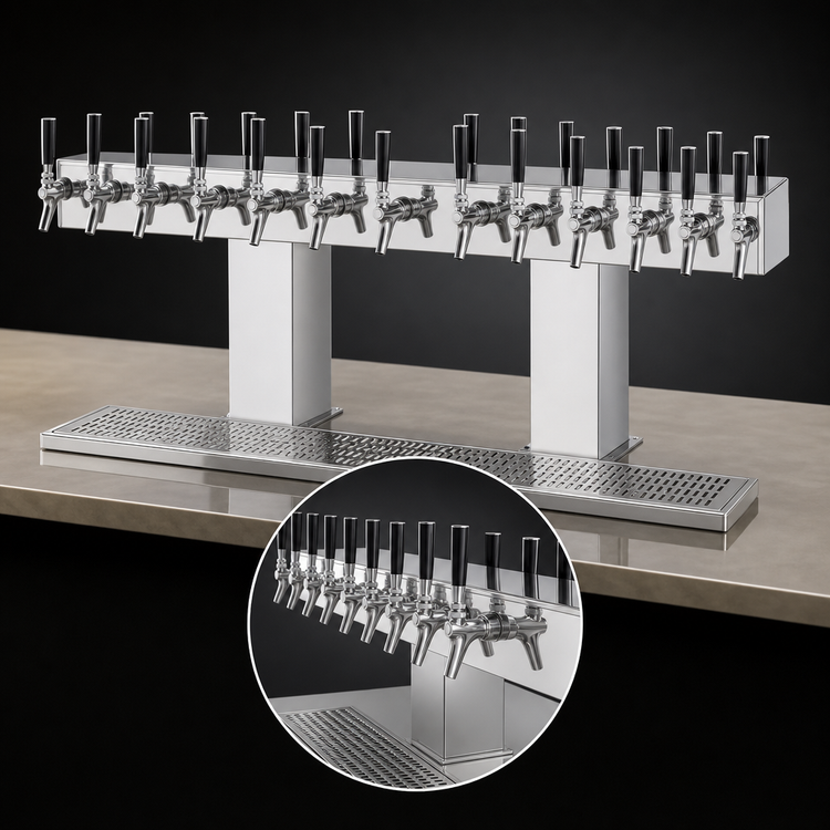 Product image #4 for Perlick Back-to-Back Bridge Tee Countertop Glycol-Cooled Draft Beer Tower, 36 Faucets, Polished Chrome