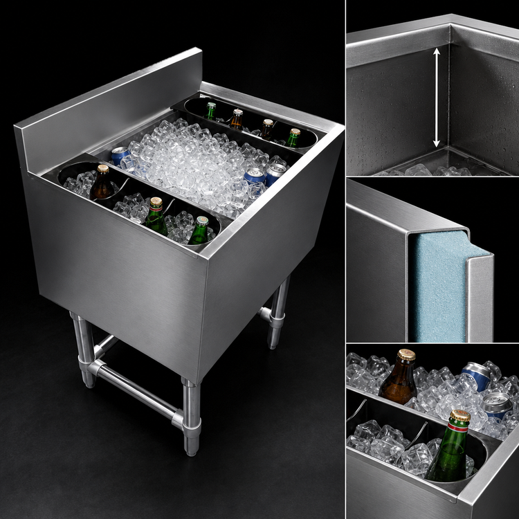 Product image #4 for Steel Works Stainless Underbar Ice Chest with 18-Gauge 304 Stainless Steel Construction and 12-Inch Deep Bin