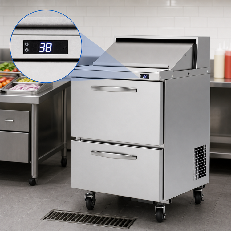 Product image #4 for Turbo Air PRO Series 27-1/2-Inch 1-Section 2-Drawer Sandwich/Salad Prep Table with 8-Pan Capacity
