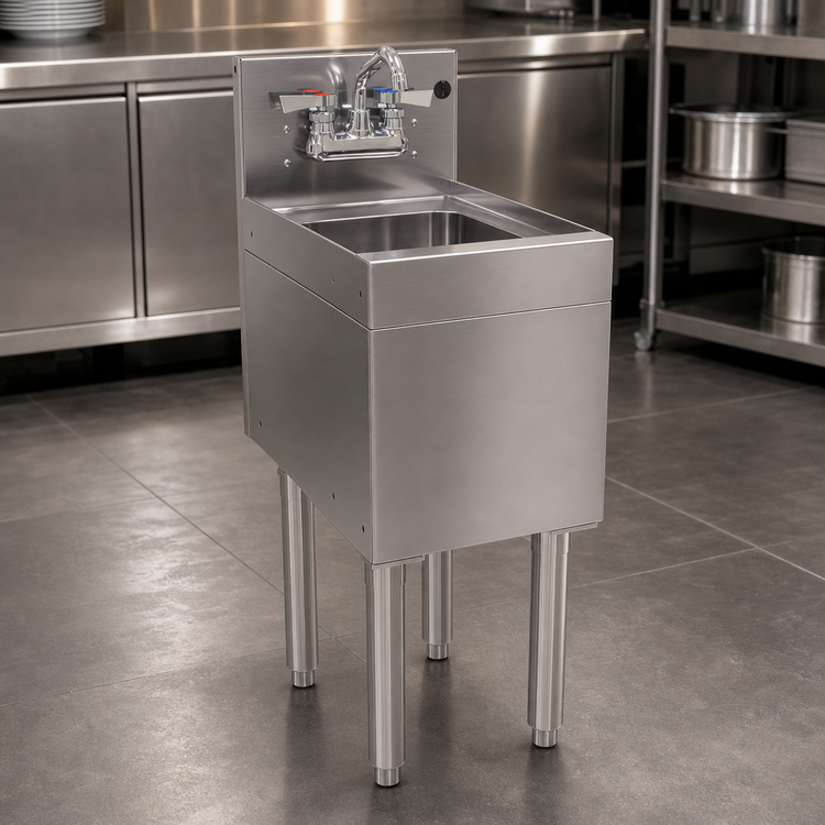 Product image #4 for Glastender Free-Standing Stainless Steel Underbar Hand Sink Unit with Splash-Mount Faucet, 12 Inch Wide