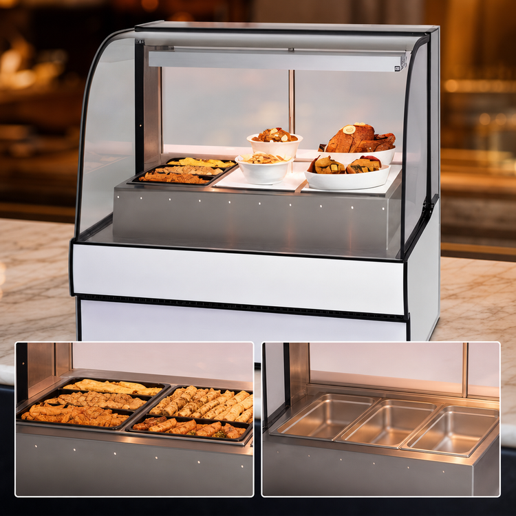Product image #4 for Federal Industries Curved Glass Heated Deli Case, 50.13-Inch 3-Well Wet/Dry Heat