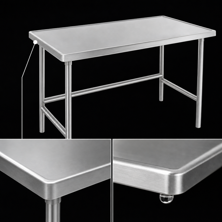 Product image #4 for Advance Tabco 84 Inch x 48 Inch 14 Gauge 304 Stainless Steel Flat Top Open Base Work Table with No-Drip Edge
