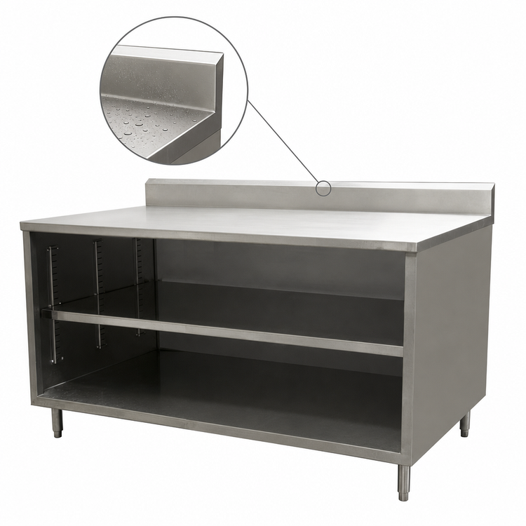 Product image #4 for BK Resources 48 x 30-Inch Stainless Steel Chef Table with Open Front Cabinet Base and 5-Inch Riser